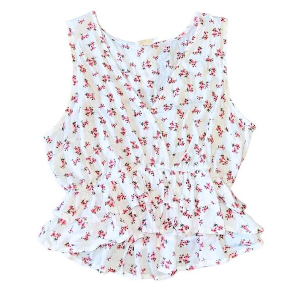 White Floral Peplum Tank Top - Picture 1 of 8